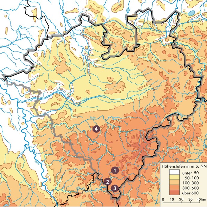 Westfalenkarte mit den in der lila Reihe veröffentlichten montanarchäologischen Standorten (Altertumskommission).